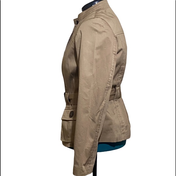 George Safari Jacket Color Stone Khaki with Belt Waist Length Size 12 - Picture 3 of 5